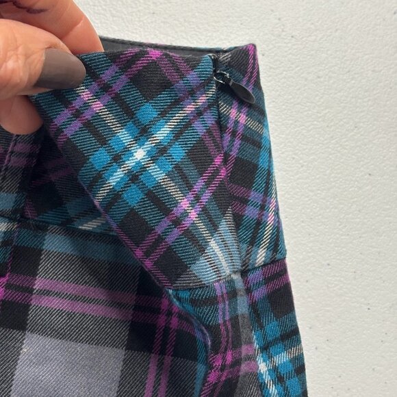 Y2K 80’s Candie’s Teal Black Plaid Pleated Mini Skirt Sz 7 Mall Goth Pop Punk - Picture 3 of 8